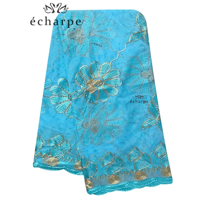 2020 New African Women Scarf Good Quality Plain Embroidery with Stones Soft Net for Headscarf Wraps BX103 |