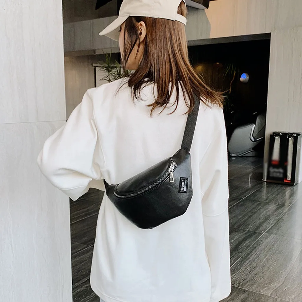 Fanny Pack Pure Color Fashion Belt Bag Women Kidney Outdoor Zipper Leather Sequin Laser Messenger Chest Waist #Zer | Багаж и сумки