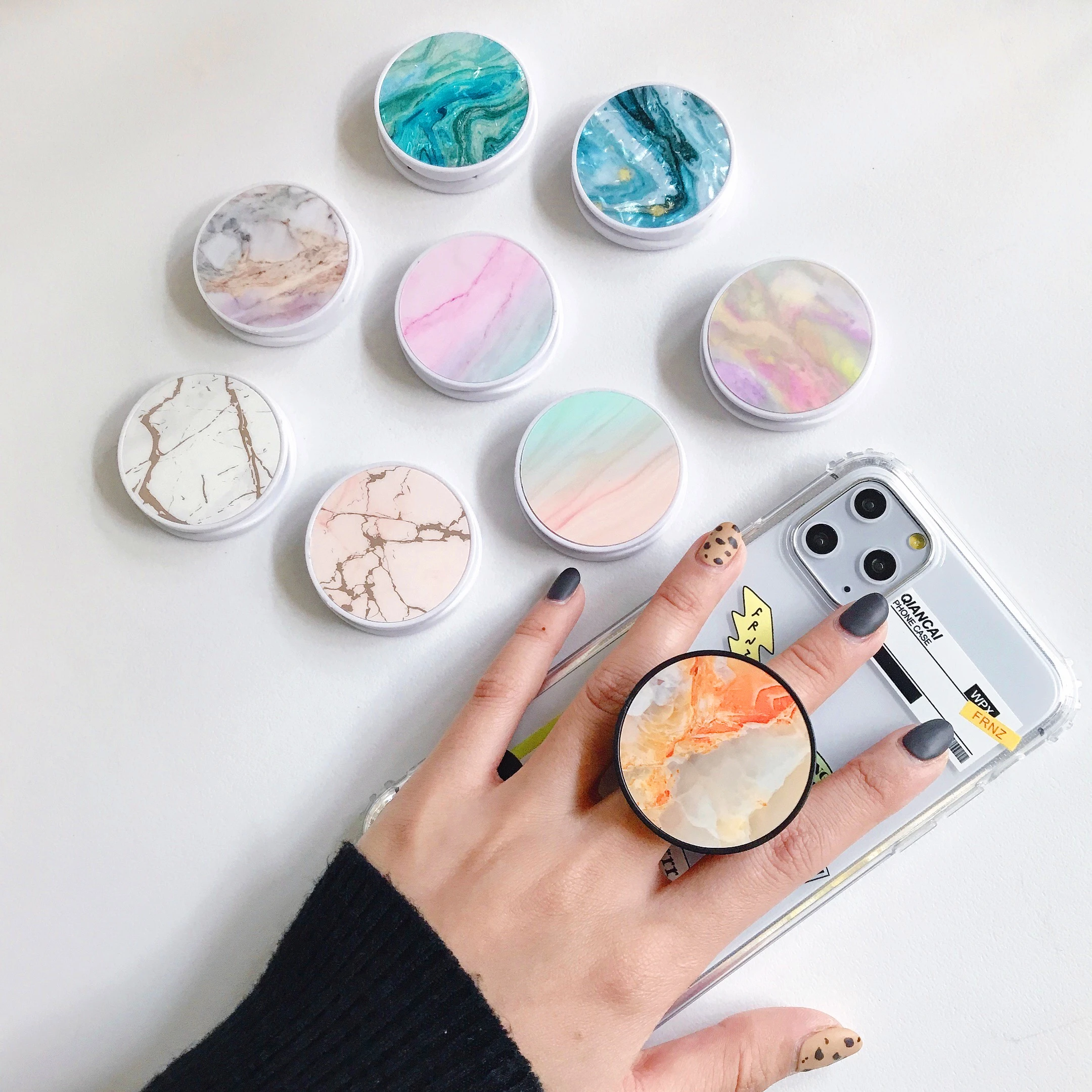 Matte Popular Marble Expanding Phone Stand Grip Finger Rring Support Anti-Fall Round Foldable Mobile Holder for iPhone 11 | Мобильные