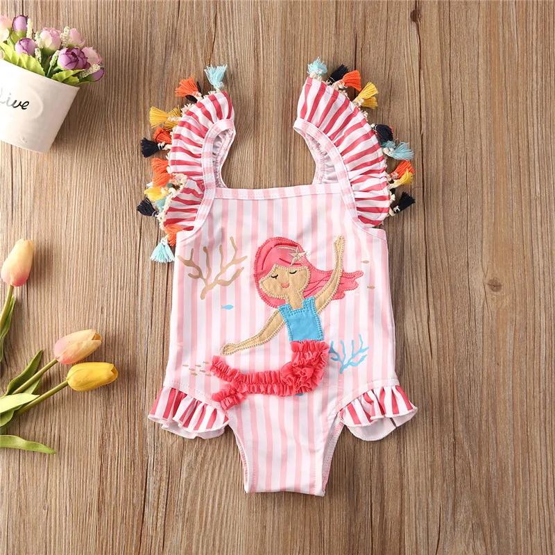 Детские летние купальники для девочек Цельный купальник с рисунком русалки и