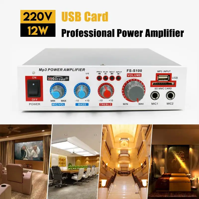 USB Power Amplifier Car/Home Theater Digital Bluetooth Power Audio Amplificador for Speaker Treble Bass Control Audio FM SD