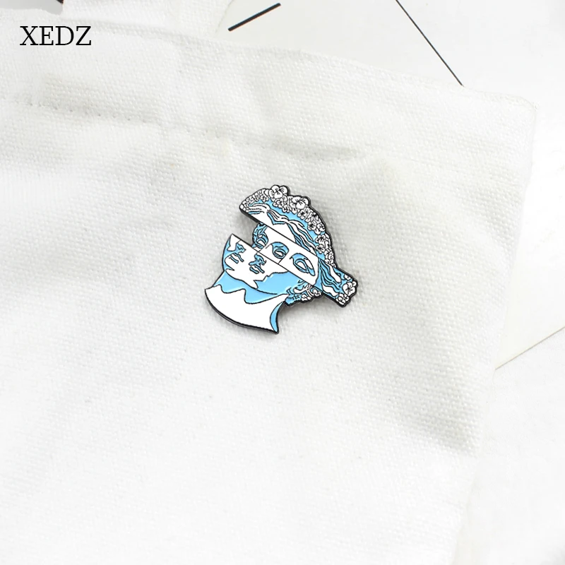 XEDZ Новая двухсторонняя женская брошь в форме лица синий красивый венок богиня