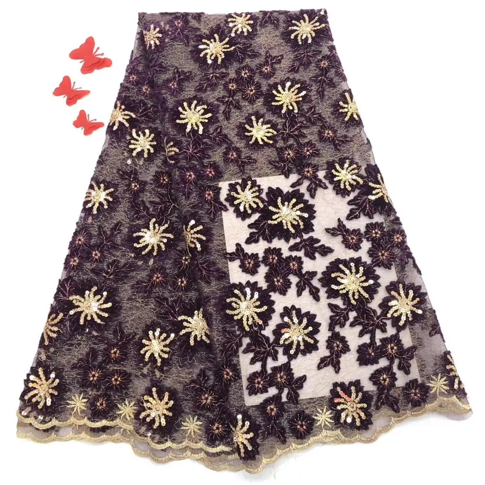 

NaXiu Royal Blue Velvet Lace Fabric with Sequins Fabrics Good Quality African Lace Fabrics Sequence Lace Fabric for Bridal