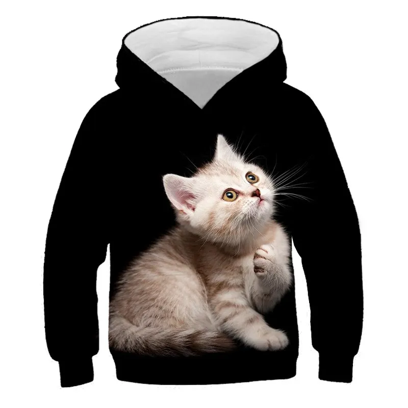 

Black Cat Print Hoodies Children Cool Animal 3D Long Sleeve Sweatshirt Boys Girl Funny Design Autumn Pullover Kid Casual Clothes