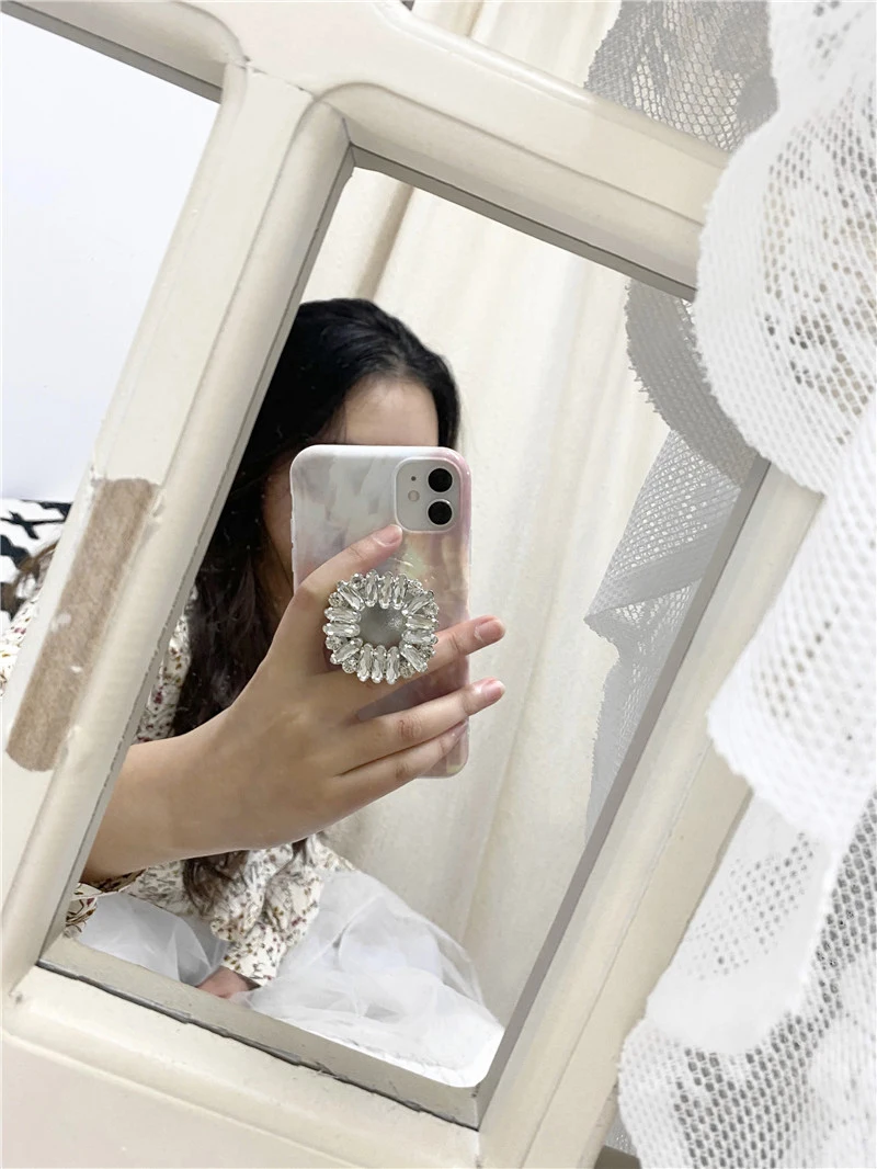 Korea Popular Diamond bling marble holder stand Soft silicon phone case for iphone 7 8 Plus X XS XR MAX 11 Pro 12 Mirror cover | Мобильные