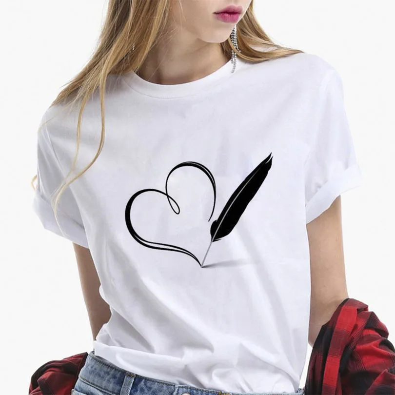 С принтом любящее сердце для женщин модная футболка с круглым вырезом в стиле