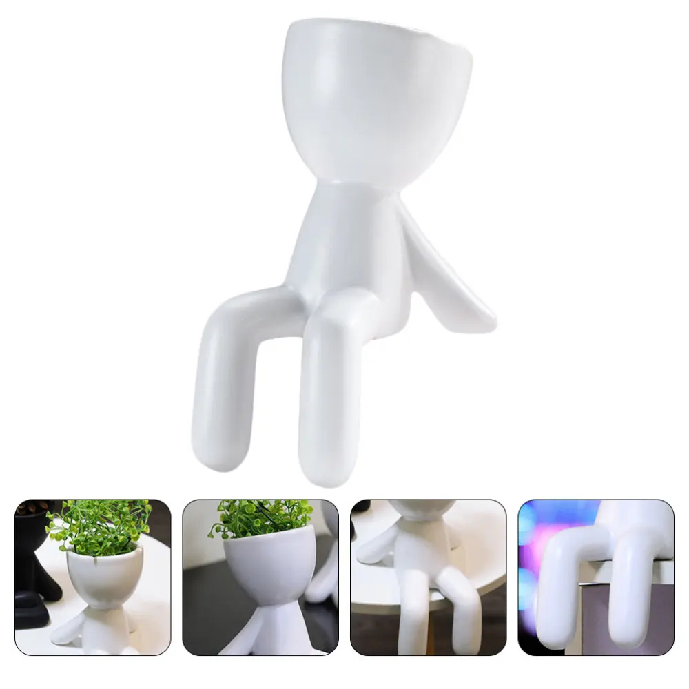 

1PC Household Decorative Flower Pot Nordic Ceramic Little Man Flowerpot (White)