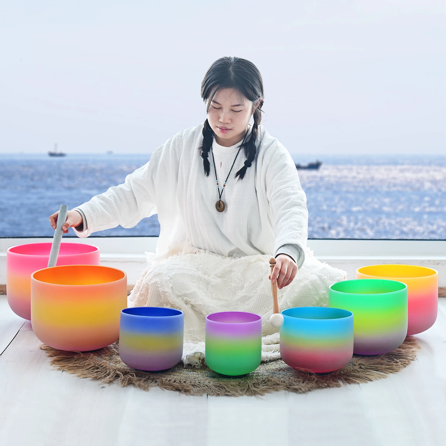 CVNC 6-12 дюймов радужный матовый кварцевый кристалл поющая чаша 432 Гц набор чакр из 7