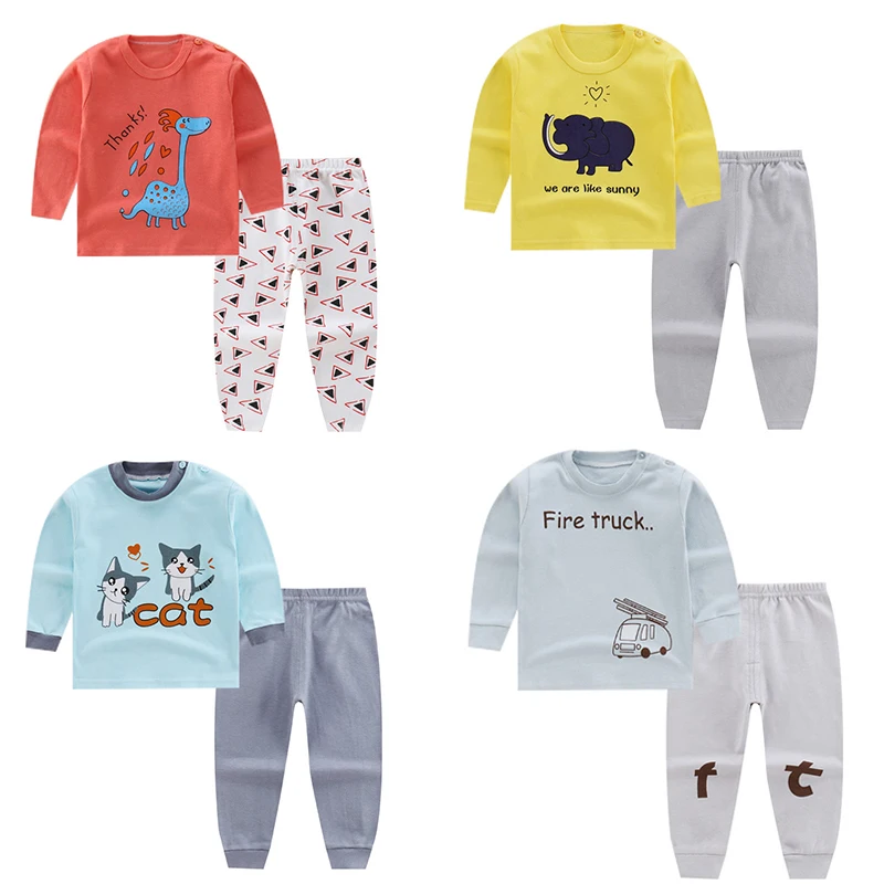 Весенне Осенняя детская одежда для сна девочек комплект одежды детей пижамные