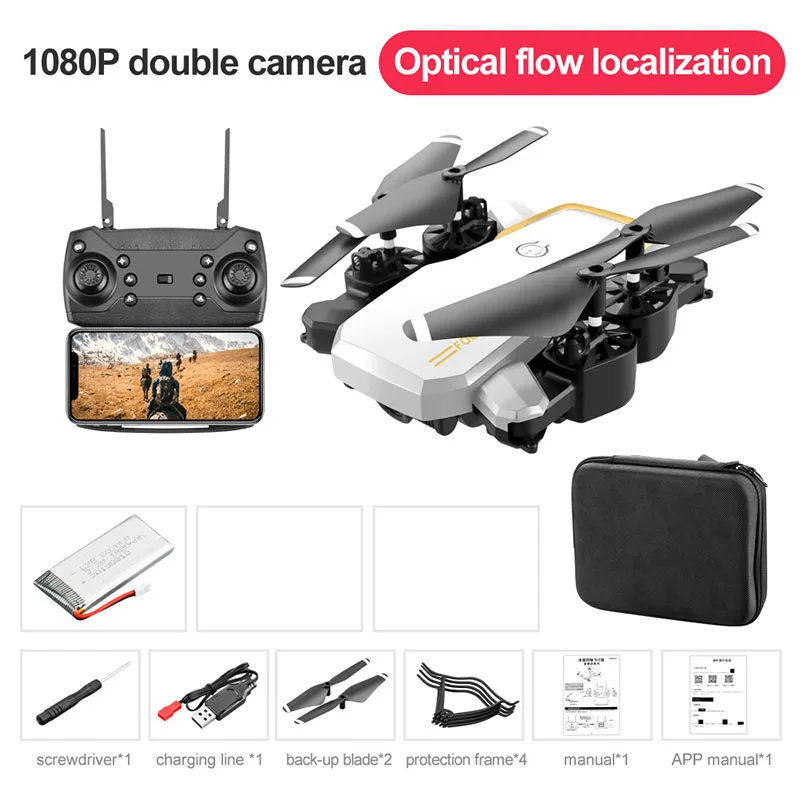Dual cameras 1080p-W Дрон с дистанционным управлением с 4k двойной камерой антенна Wifi передача изображения Радиоуправляемый квадрокоптер Радиоуправляемый вертолет, игрушки - Цвет: Dual cameras 1080p-W