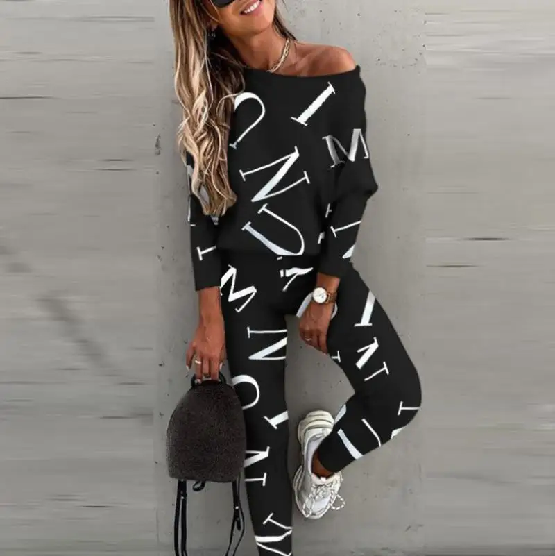 

Spring Suits Women Sweatshirt Women Pants Two Piece Leisure Jogging Female Tracksuit Elegant Printed Sportswear Ladies Sets