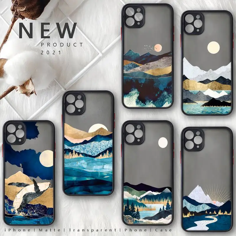 

Hand Painted Scenery Phone Case For iphone 13 12 11 8 7 plus mini x xs xr pro max matte transparent cover