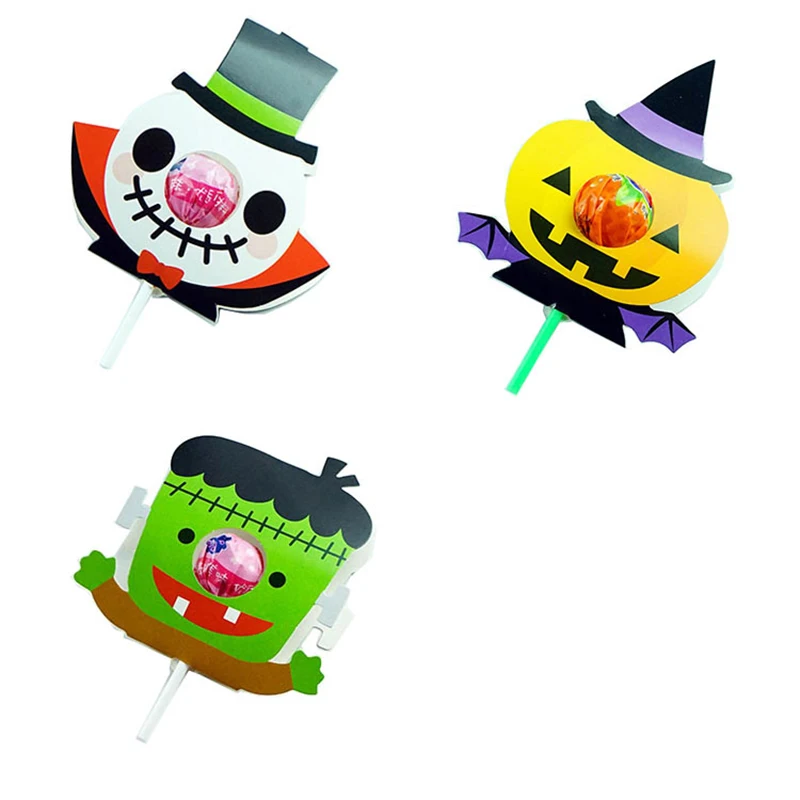 10 шт./лот на палочке тему Хэллоуин украшения карты мультфильм Бумага леденец