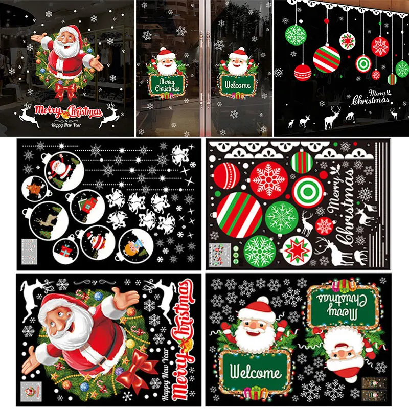 

50*70cm PVC Christmas Style Wall Stickers New Fashion Removable Door Window Glass Xmas Wallpapers 2022 New Home Decors Stickers