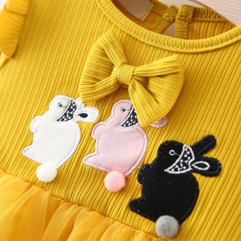 Платье для малышей с длинными рукавами и рисунком кролика платье маленьких