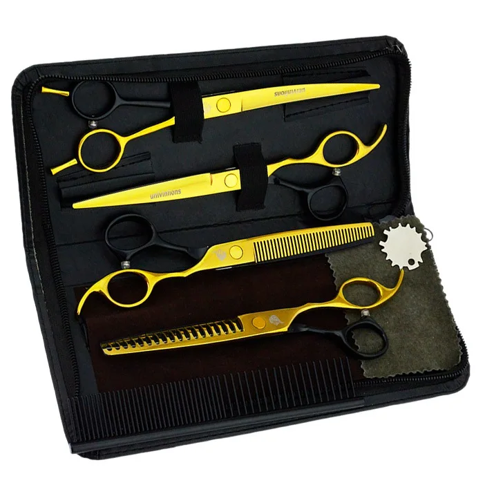 ZJQ-4 Pieces Kit " univinlions черные Профессиональные ножницы для домашних животных, ножницы для стрижки собак, кошек, tesoura, ножницы для стрижки домашних животных, набор ножниц, Набор японских высококачественных ножниц - Цвет: ZJQ-4 Pieces Kit