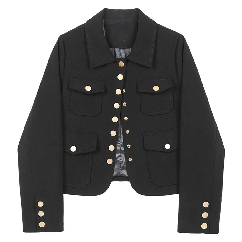 Офисное Женское пальто черное уличное на пуговицах с карманами длинным рукавом