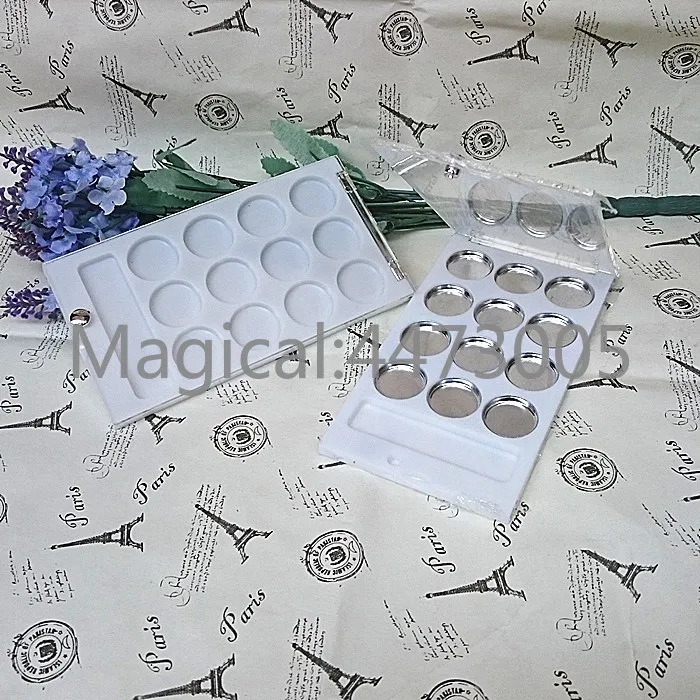 50 шт. пустой белый пластиковый конклилер для теней век 12 ячеек с алюминиевыми