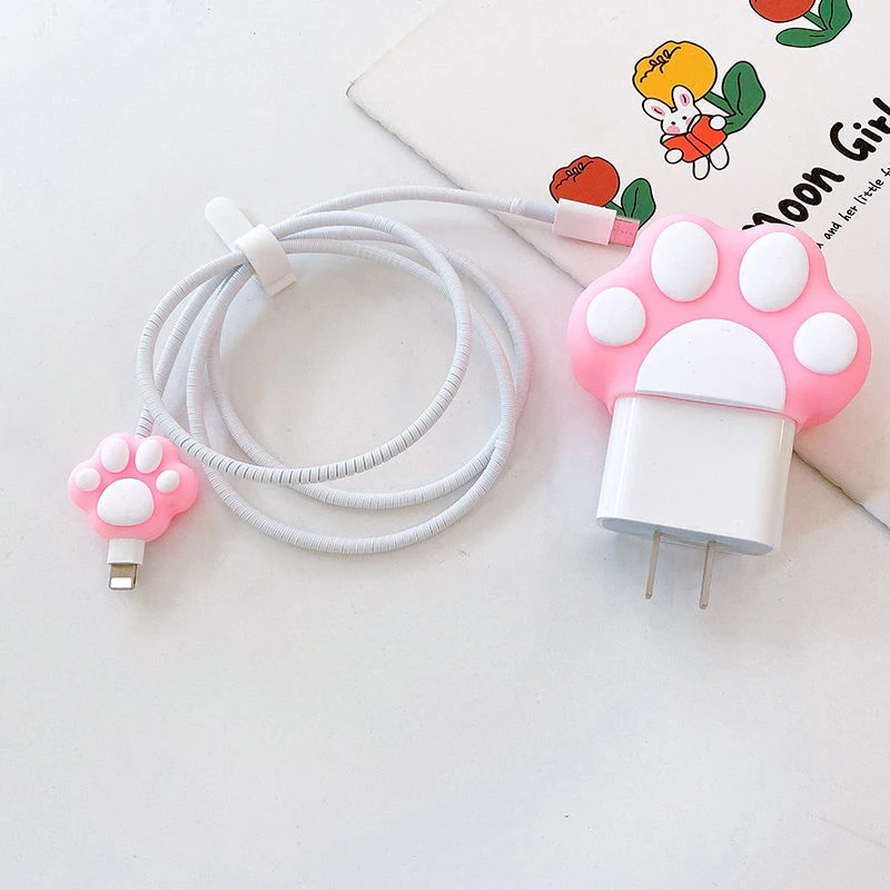 

Pink Cat Paws Protector Cable Charger Kawaii Cartoon Organizador Cute USB Cable Protector Winder Animal Cable Bite For IPhone 12