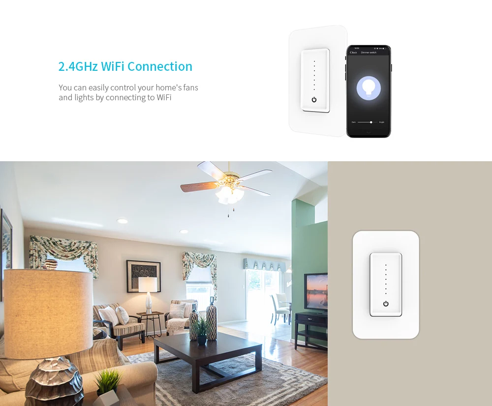 

Smart Wifi Light Dimmer Switch US Standard 110-220V Wall Touch Control Fan Speed Work With Alexa Google Home Voice APP Control