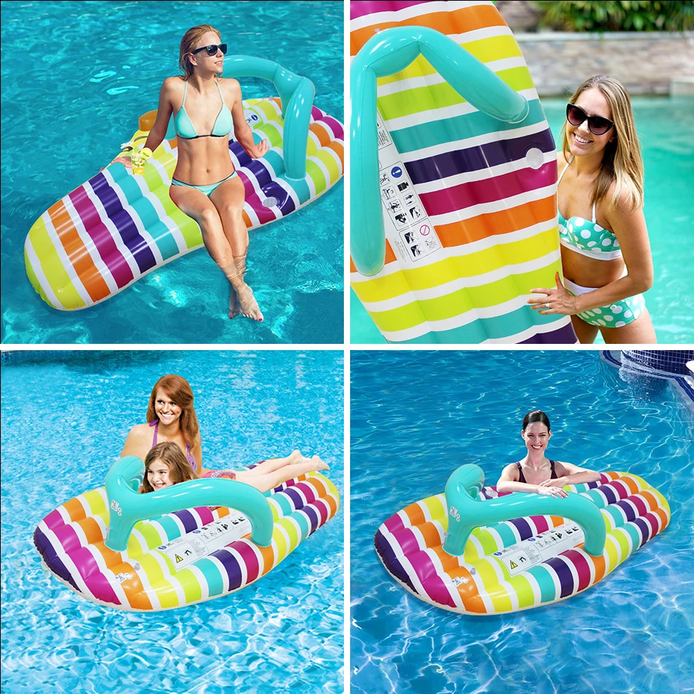 

Inflatable Striped Slippers Floating Exhaust Cushion Flip Flops Floating Island Water Toys Swimming Circle Circle Sea Party