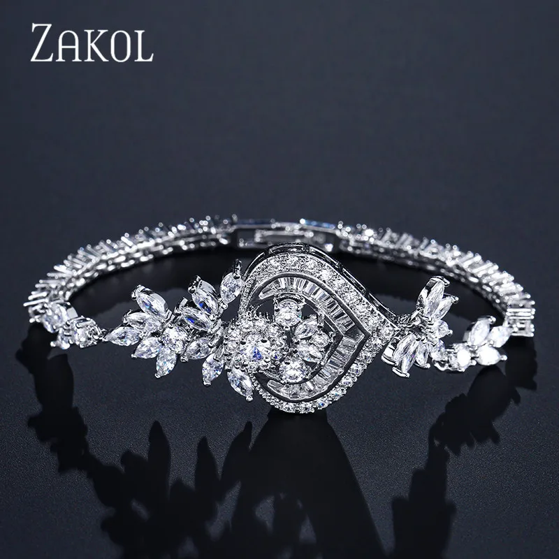 ZAKOL новые роскошные люстры цветок цепь звено браслеты для элегантных женщин