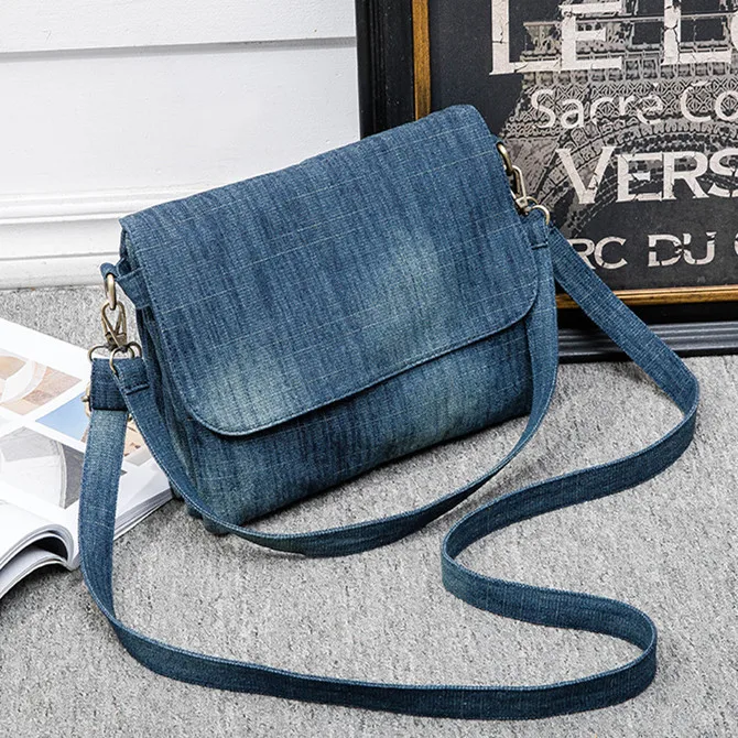 

Casual Denim messenger bag for women Shoulder Crossbody Bag Multiple pockets ladies handbag Luxury design Female satchel blue