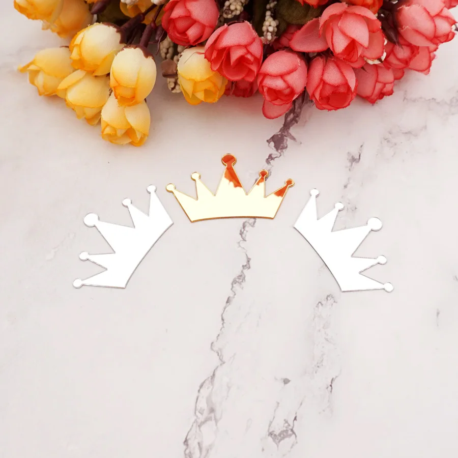 

20pcs/Lot Gold Silver Small Crown Shape Acrylic Mirror Wall Sticker DIY Featival Celebration Accessorie Cake Decoration