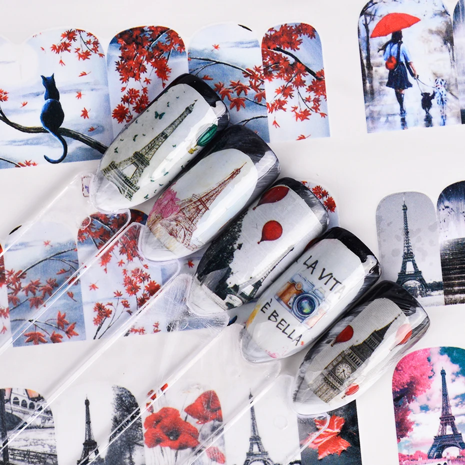 12/4 вида конструкций Париж наклейки для ногтей Переводные очаровательные