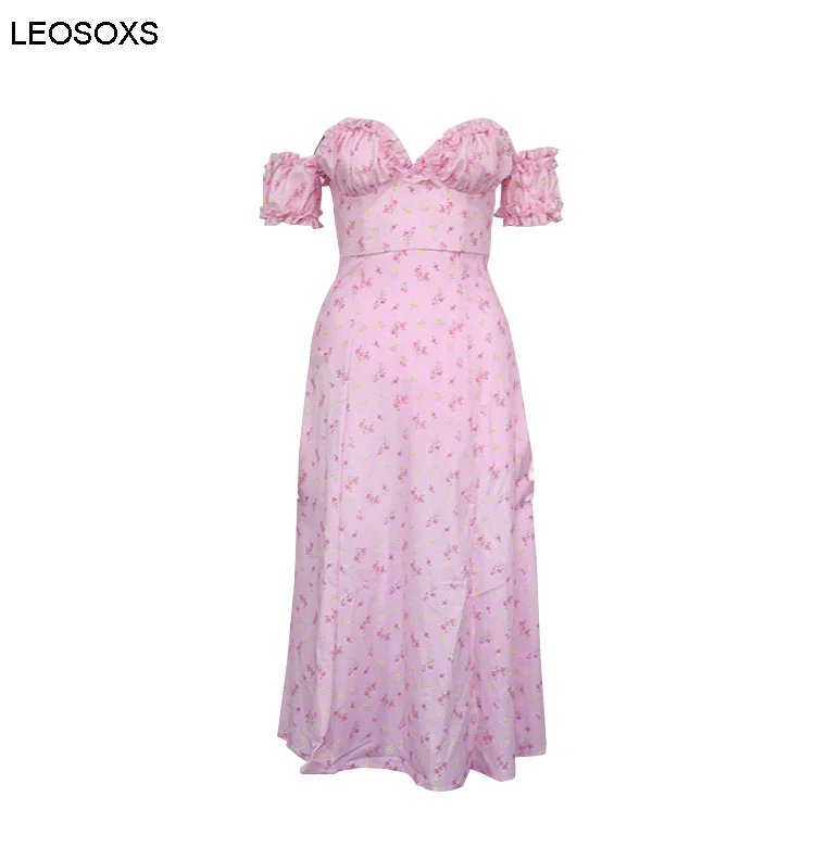 

Dresses For Women 2021 New Summer Is Thin Temperament Split Floral Wood Ears Strapless Tube Top Sexy Long Dress