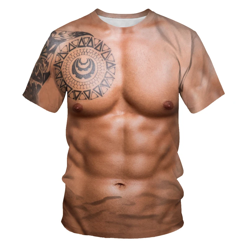 

New summer short sleeve personalized Muscle Men's T-shirt summer short sleeve 3D printing 3D element shirt trend men's T-shirt