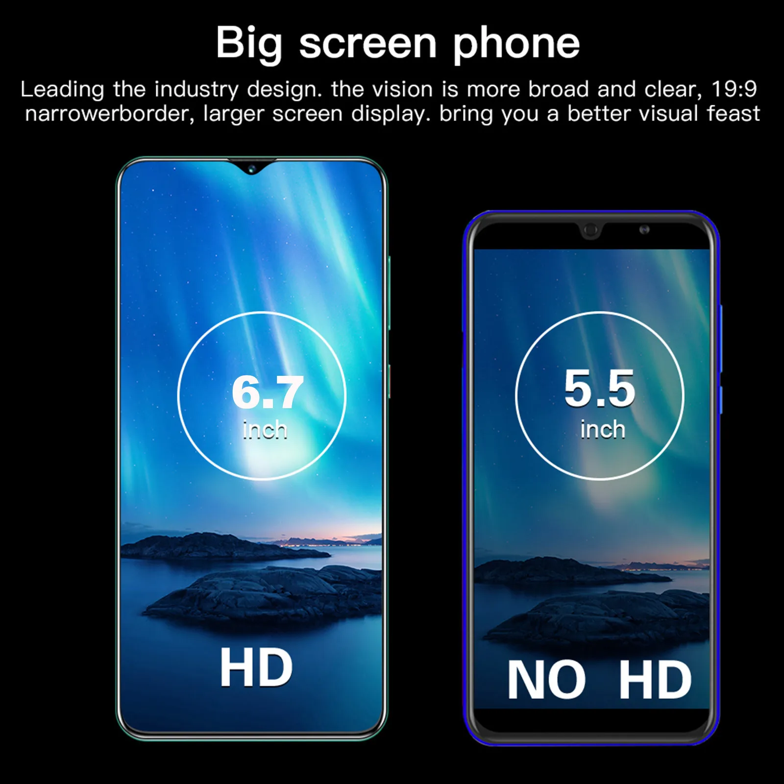 

M90 Plus 19:9 Cell Phones Android 6.0 2GB+16GB 6.7IN Face ID 4G Smartphones Quad Core Face Fingerprint Recognition Smartphone