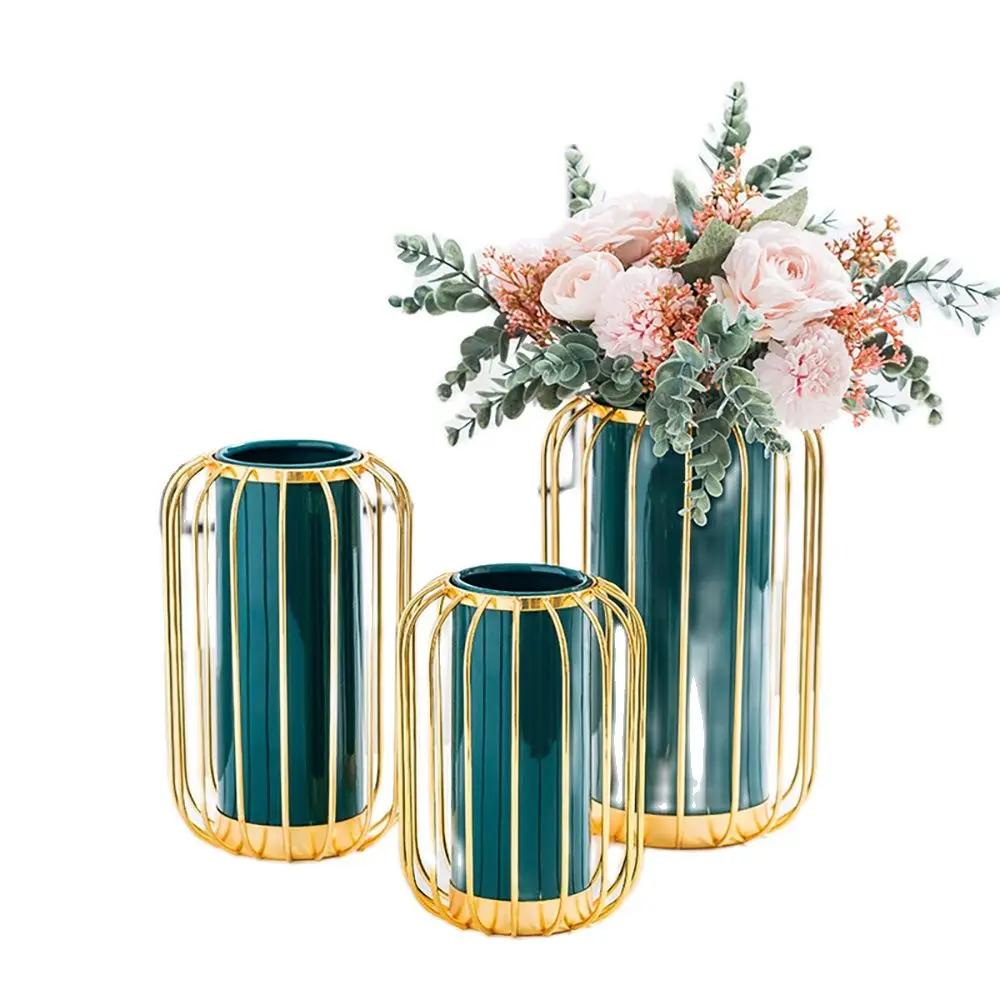 

Luxury Green Ceramic Vase Decoration Accessories Modern Simple Gold Large Vase Living Room Flower Arrangement Decoration