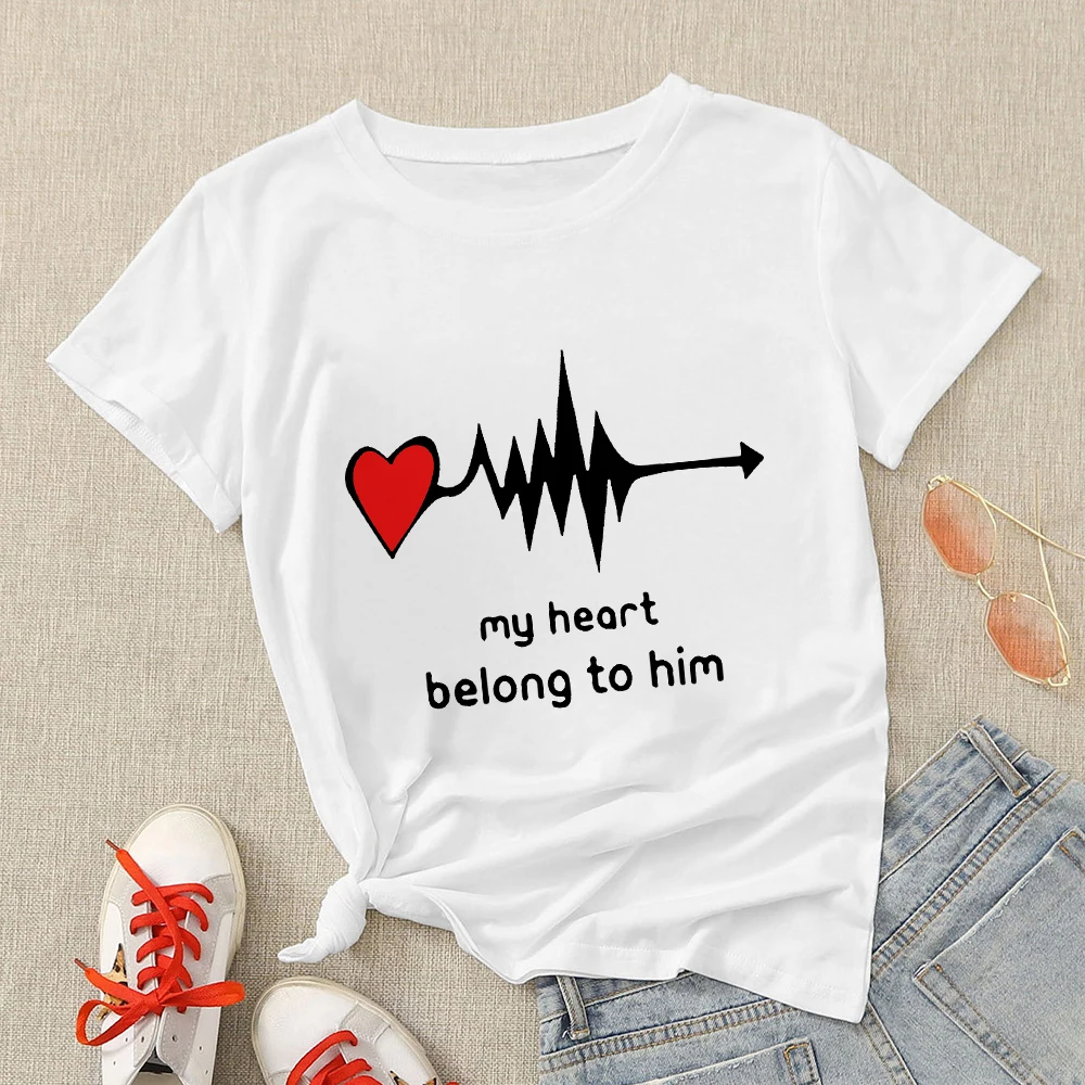 

Romantic Style Tshirt Women My Heart Belong To Her Letter Printed speak yourself merch Lovers Tshirt Pumba Autumn Korean Trendy
