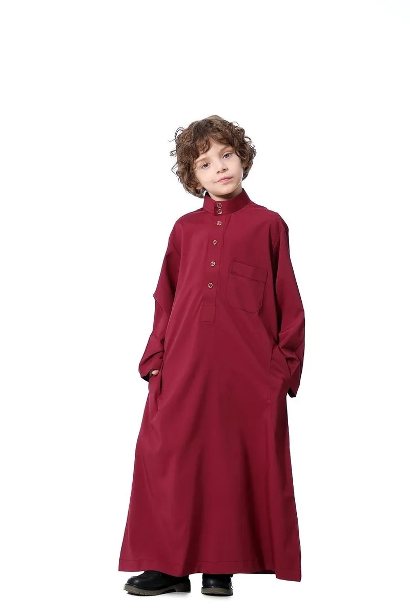 4Color Muslim Pakistan Islamic Abaya Clothing For Boys Saudi Arabia Turkish Jubba Thobe Eid Mubarak Prayer Caftan