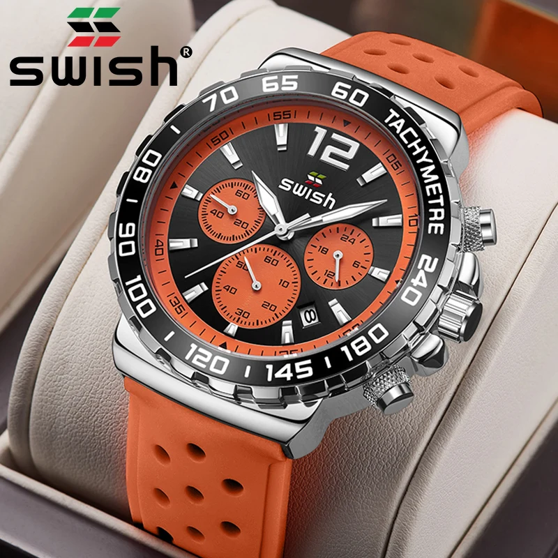 

SWISH Men Quartz Watch Waterproof Mens Chronograph Watches Relogio Masculino Male Sport Silicone Wristwatches Chronograph Clock