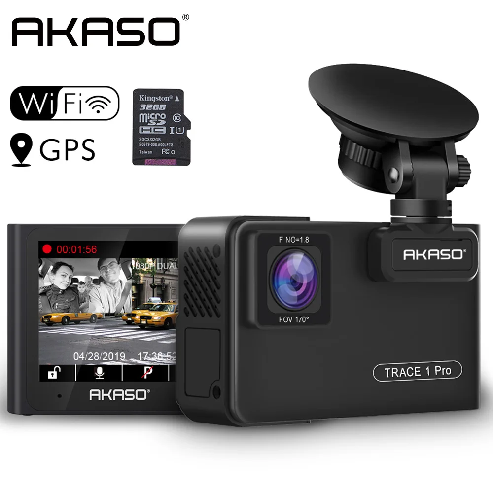 Goedkoop Akaso Trace 1 Pro Dual Lens Auto Dash Camera 2K Dash Cam Wifi Met Telefoon App Externe Gps Met Sony Starvis Dual Record 1080P Dvr