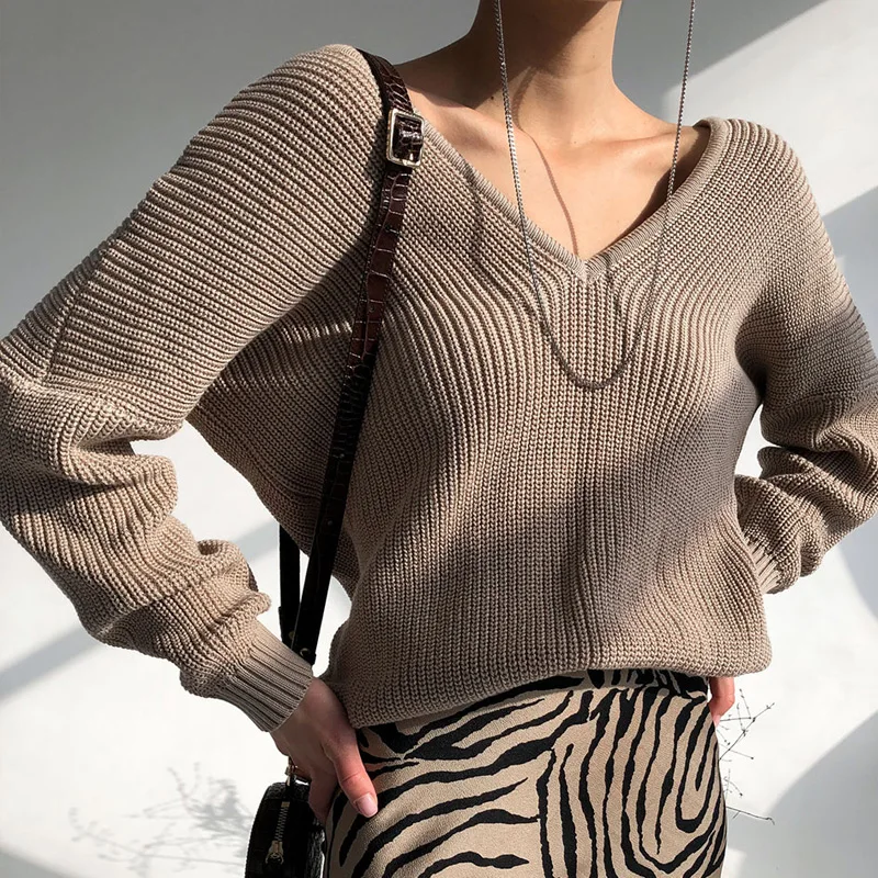 

Womens Plus Size Sweater Knitted Autumn Winter V Neck Blue Thick Knit Pullover Long Sleeve White Warm Sweaters for Women 2021