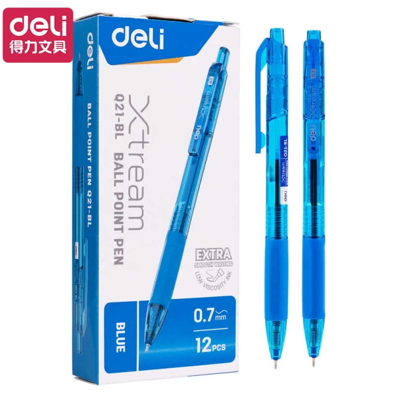 

12pcs/box Deli Ballpoint Pen 0.7mm Smoothing Writing Low Viscosity Ink Pens Office Stationery Oily Pen Blue Black