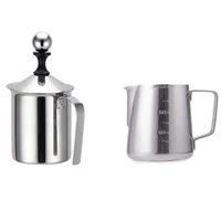 manual milk frother set 800mlstainless steel double mesh milk frothing jugmilk creamer for cappuccino fancy coffee