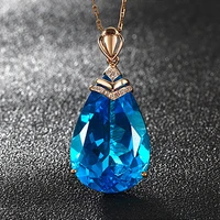 2021 new wholesale luxury blue water drop zircon necklace for women trendy rose gold chain female jewelry engagement party gifts