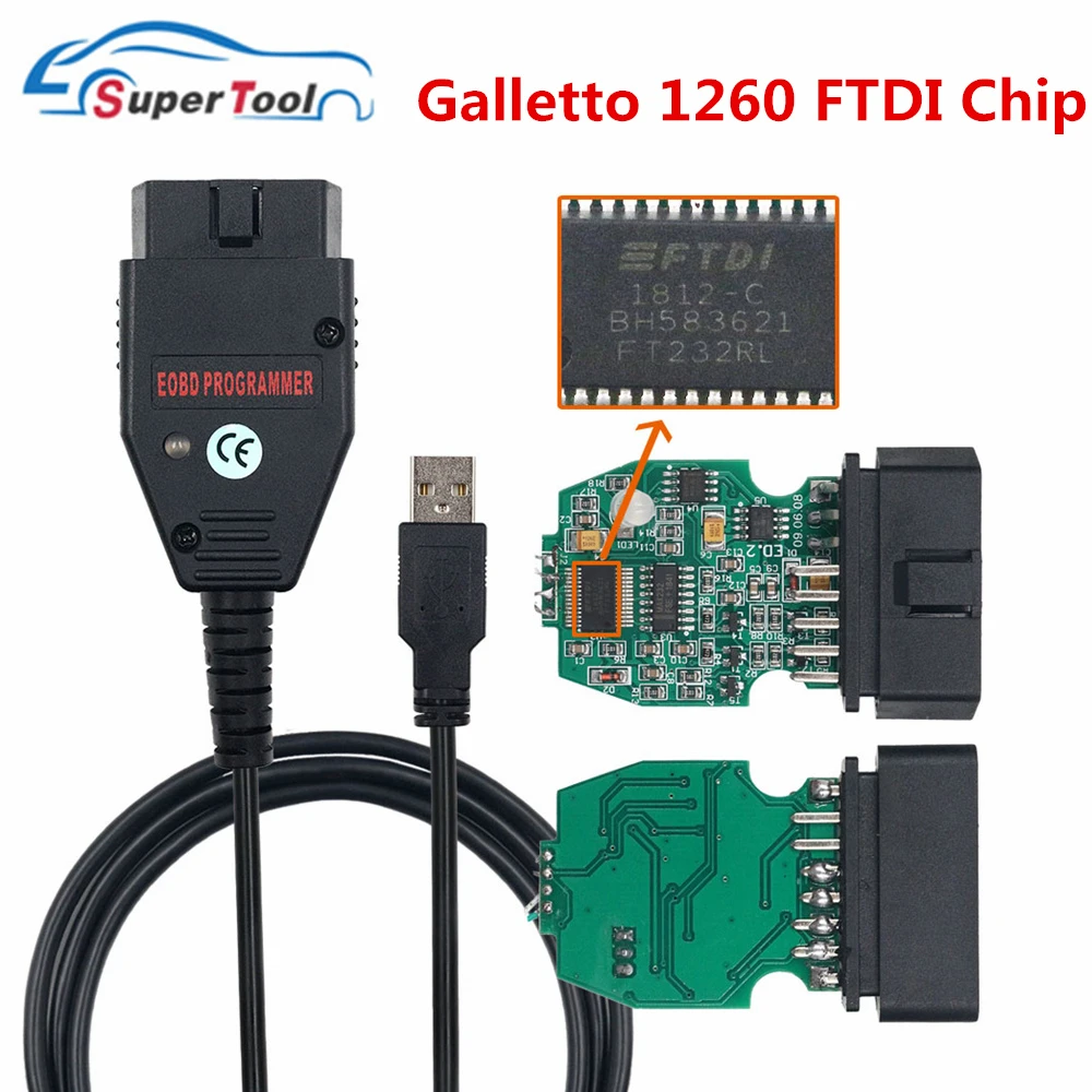 Лучший Galletto 1260 ECU Flasher OBD2 кабель EOBD FTDI FT232RQ чип инструмент для настройки считывания