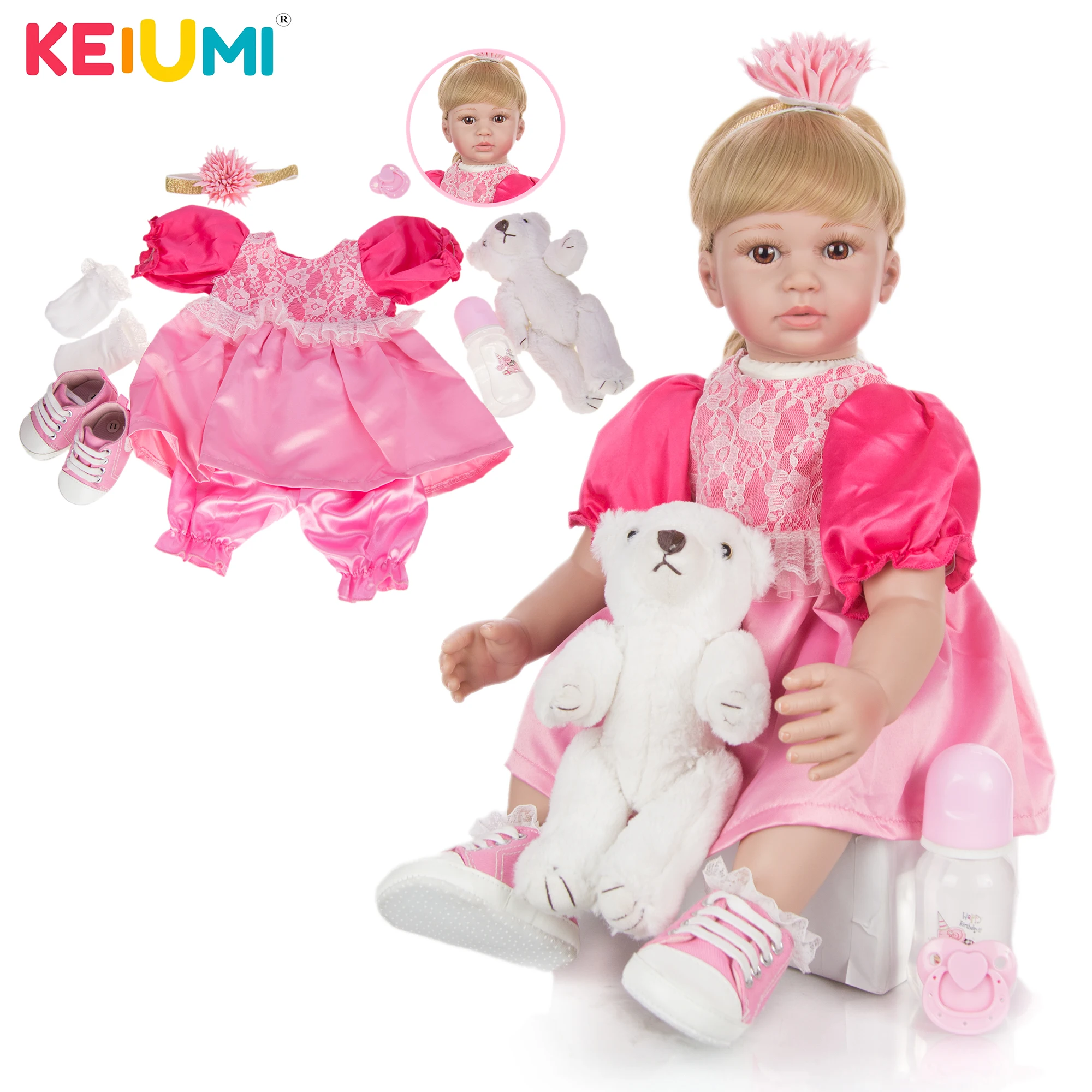 Силиконовые куклы Новорожденные KEIUMI 24 дюйма принцесса золотые волосы игрушка новорожденный малыш Playmate