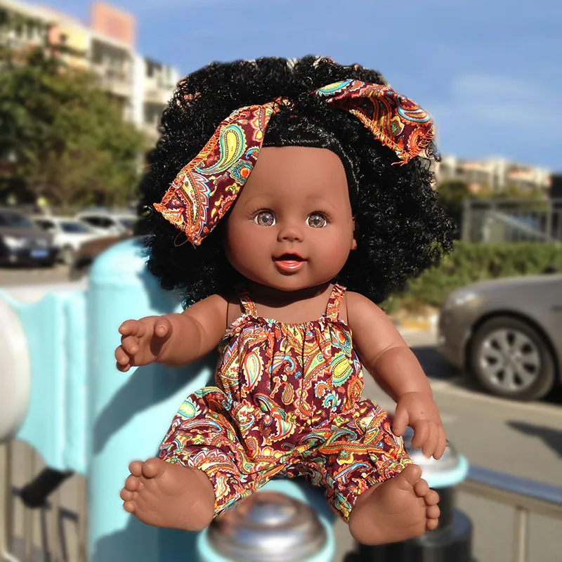 

30cm Lifelike Black Reborn Dolls Surprise Fashion Baby Dolls with Wig Skirt Silicone Vinyl Baby Soft Movable Joint Birthday Gift