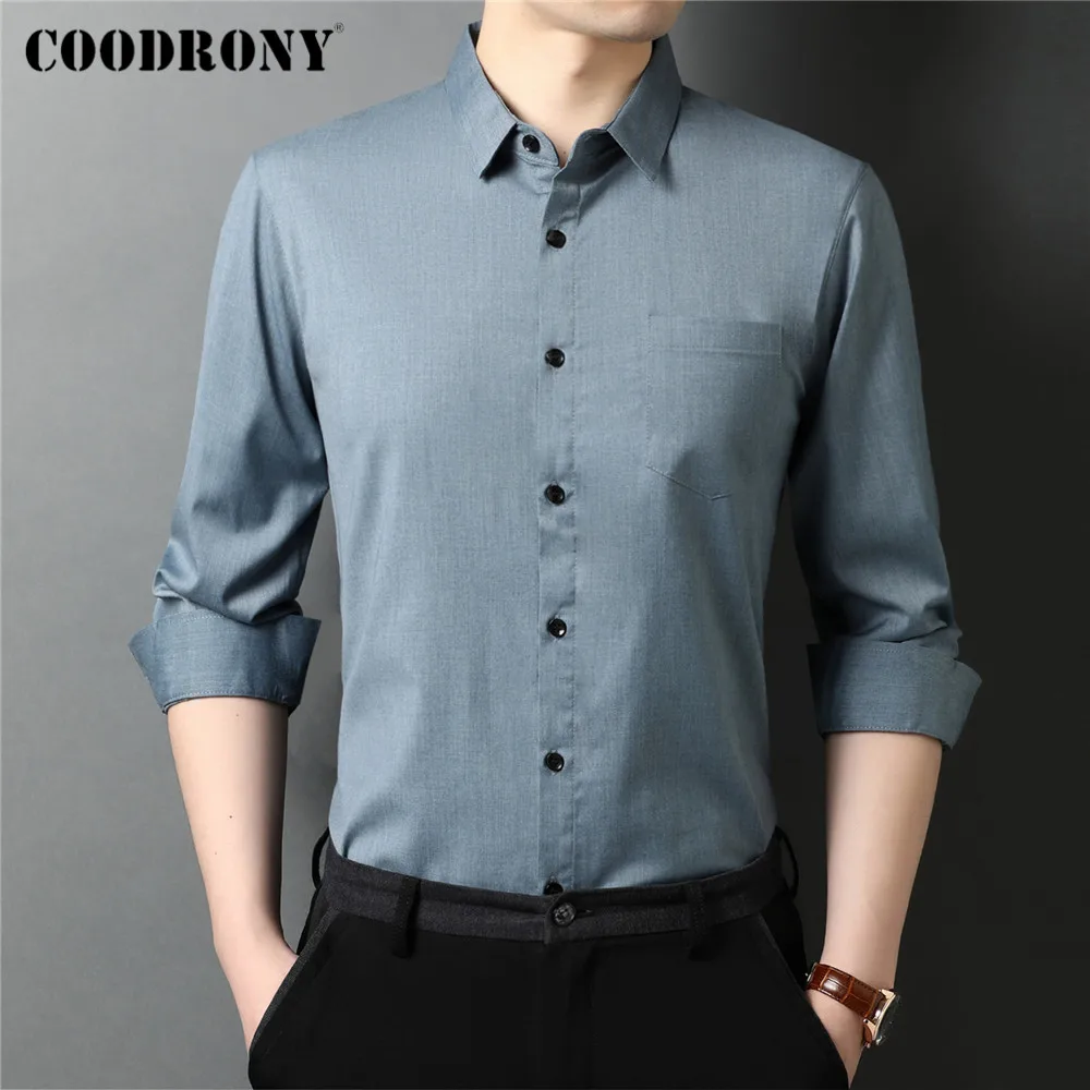 

COODRONY Brand Spring Autumn High Quality Business Casual Slim Fit Social Dress Real Pocket Long Sleeve Shirt Men Clothing C6115
