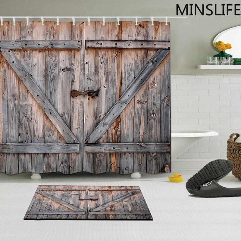 3D Винтаж деревянная дверь Водонепроницаемый Ванная комната 180*180 см душ Шторы