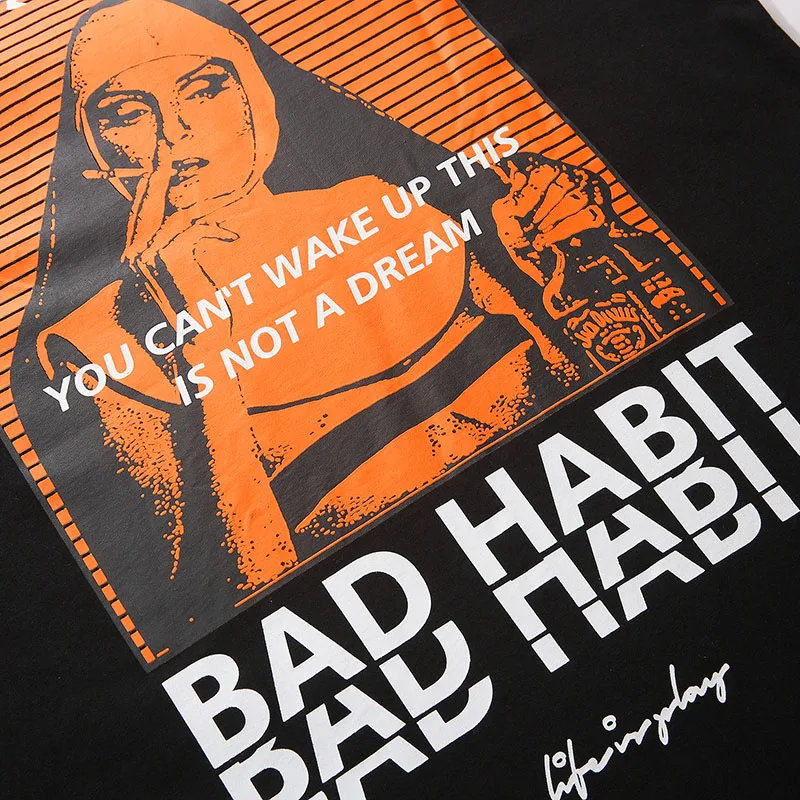Мужская футболка в стиле ретро, хип-хоп, футболка с изображением курительной сестры, уличная летняя футболка из хлопка Harajuku, черные топы, футболки большого размера