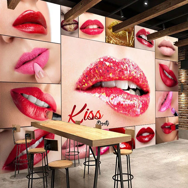 Настенные 3D обои Креативные с красными губами KTV для бара клубов Fresco современный