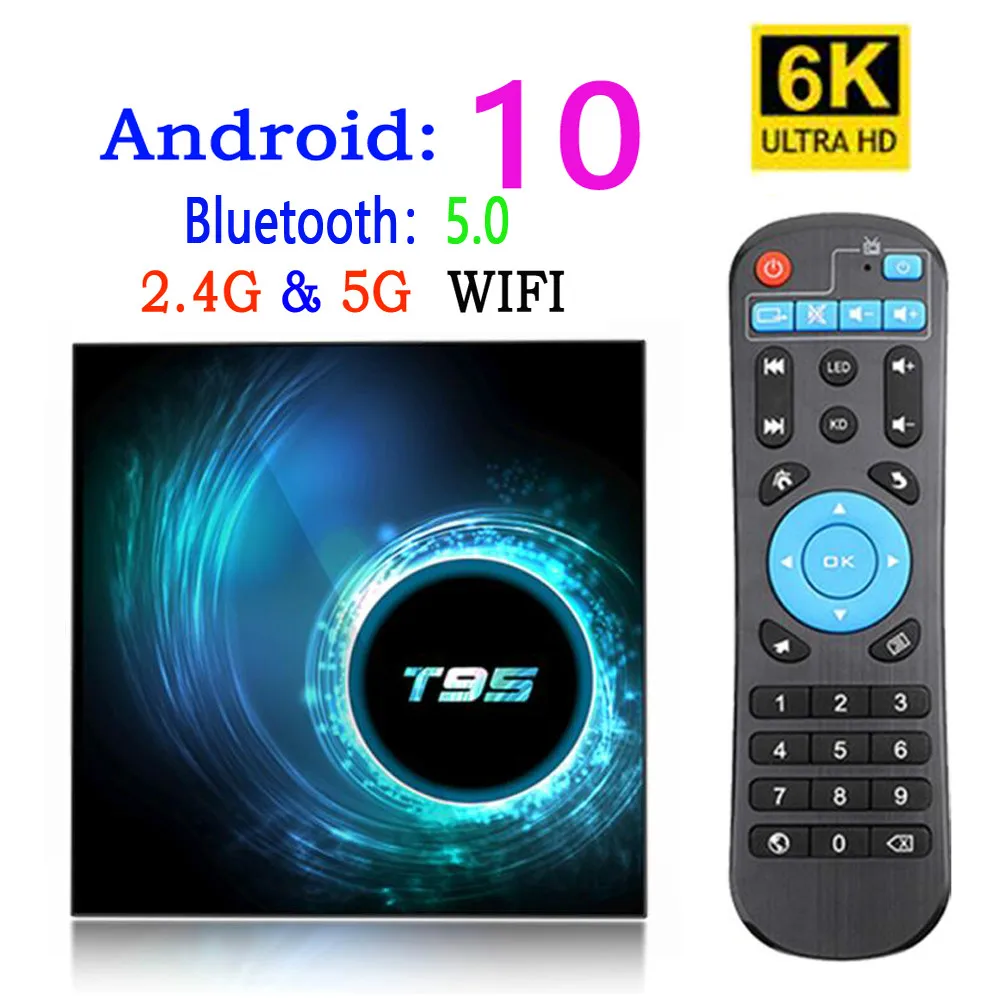 2020 последняя T95 смарт-приставка для ТВ андроид 10 4k 6k 4 ГБ 32 64 2 г &amp 5g Wi-Fi Bluetooth 5 0 Quad core