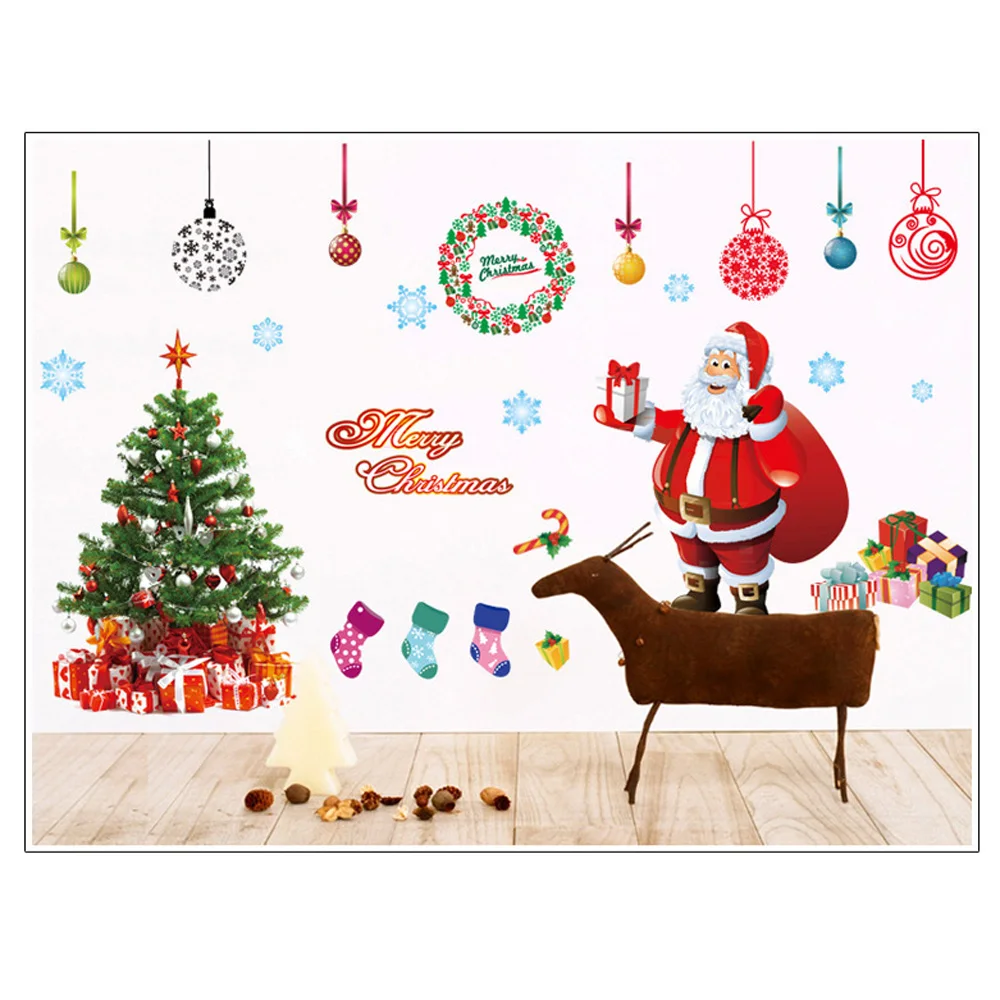 

Wall Sticker Set Christmas Santa Creative PVC Transparent Candy Box Christmas Decoration Gift Claus Home Shop Decoration